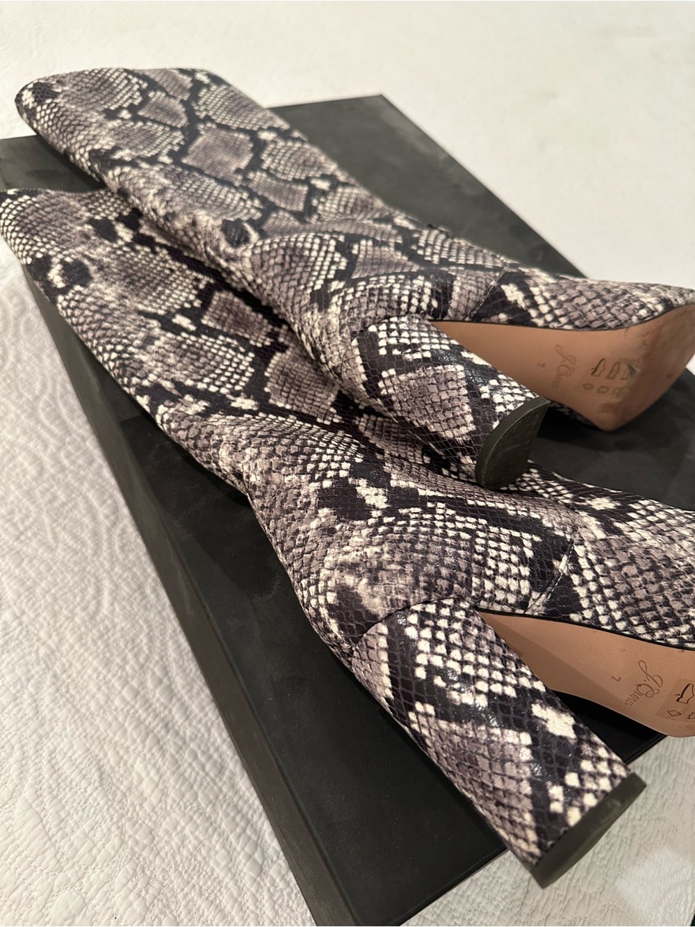 J. Crew Snake-Print Knee-High Heeled Boots - Black & Gray